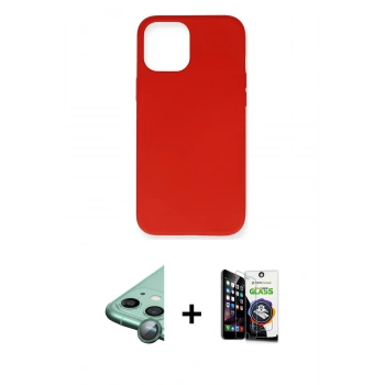 MARSİLYAN™- iPhone 12 Mini Kılıf Ahenk Serisi - Şeffaf Temperli Cam Ekran Koruyucu + Raze Metal Kamera Lens - YL