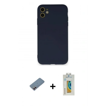 MARSİLYAN™- iPhone 12 Mini Kılıf Ahenk Serisi - Siyah Polymer Nano Ekran Koruyucu + Shine Kamera Lens Koruma Cam - PE