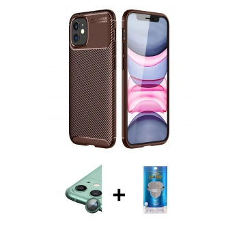 MARSİLYAN™- iPhone 12 Mini Kılıf Eksen Form Prime - Şeffaf Royal Nano Ekran Koruyucu + Raze Metal Kamera Lens - YL