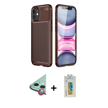 MARSİLYAN™- iPhone 12 Mini Kılıf Eksen Form Prime - Siyah Polymer Nano Ekran Koruyucu + Raze Metal Kamera Lens - KI