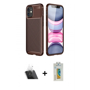 MARSİLYAN™- iPhone 12 Mini Kılıf Eksen Form Prime - Siyah Polymer Nano Ekran Koruyucu + Kamera Lens Koruma Cam - SF