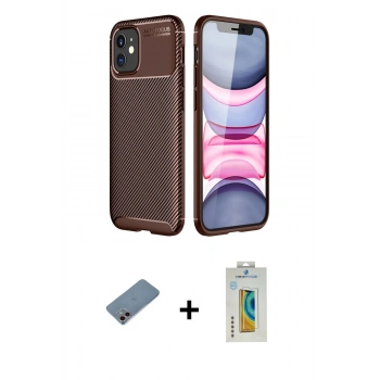 MARSİLYAN™- iPhone 12 Mini Kılıf Eksen Form Prime - Siyah Polymer Nano Ekran Koruyucu + Shine Kamera Lens Koruma Cam - PE