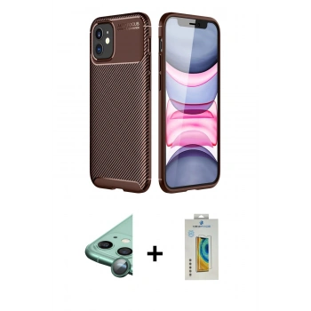 MARSİLYAN™- iPhone 12 Mini Kılıf Eksen Form Prime - Siyah Polymer Nano Ekran Koruyucu + Raze Metal Kamera Lens - YL