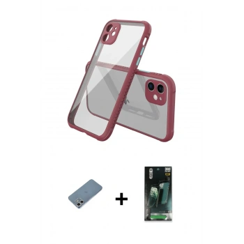 MARSİLYAN™- iPhone 12 Mini Kılıf Nova Asil Özel Seri - Şeffaf 360 Full Body Arka Koruyucu + Shine Kamera Lens Koruma Cam - GS