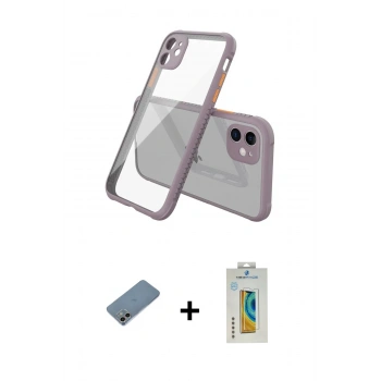 MARSİLYAN™- iPhone 12 Mini Kılıf Nova Asil Özel Seri - Siyah Polymer Nano Ekran Koruyucu + Shine Kamera Lens Koruma Cam - GI