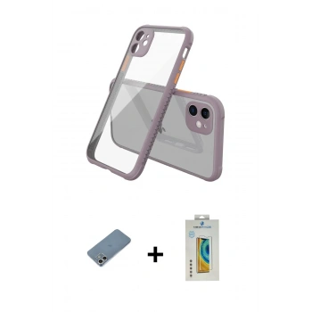 MARSİLYAN™- iPhone 12 Mini Kılıf Nova Asil Özel Seri - Siyah Polymer Nano Ekran Koruyucu + Shine Kamera Lens Koruma Cam - GS