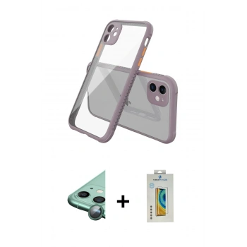 MARSİLYAN™- iPhone 12 Mini Kılıf Nova Asil Özel Seri - Siyah Polymer Nano Ekran Koruyucu + Raze Metal Kamera Lens - YL