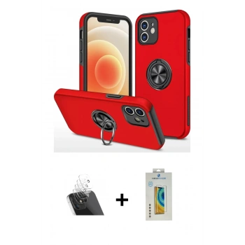 MARSİLYAN™- iPhone 12 Mini Kılıf Odak Form Prime - Siyah Polymer Nano Ekran Koruyucu + Kamera Lens Koruma Cam - SF