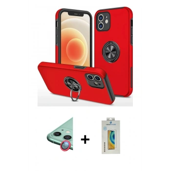 MARSİLYAN™- iPhone 12 Mini Kılıf Odak Form Prime - Siyah Polymer Nano Ekran Koruyucu + Raze Metal Kamera Lens - KI