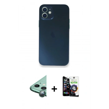 MARSİLYAN™- iPhone 12 Mini Kılıf Yadigar Yansıma Serisi - Şeffaf Temperli Cam Ekran Koruyucu + Raze Metal Kamera Lens - YL