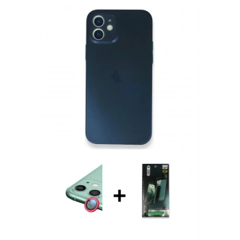 MARSİLYAN™- iPhone 12 Mini Kılıf Yadigar Yansıma Serisi - Siyah 360 Mat Full Body Arka Koruyucu + Raze Metal Kamera Lens - KI
