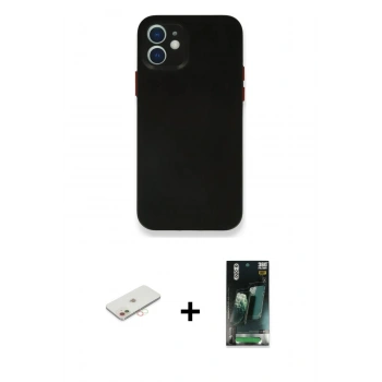 MARSİLYAN™- iPhone 12 Mini Kılıf Yadigar Yansıma Serisi - Siyah 360 Mat Full Body Arka Koruyucu + Renkli Kamera Lens Koruma Cam - YL