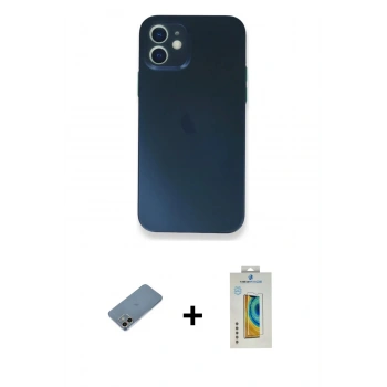 MARSİLYAN™- iPhone 12 Mini Kılıf Yadigar Yansıma Serisi - Siyah Polymer Nano Ekran Koruyucu + Shine Kamera Lens Koruma Cam - GI