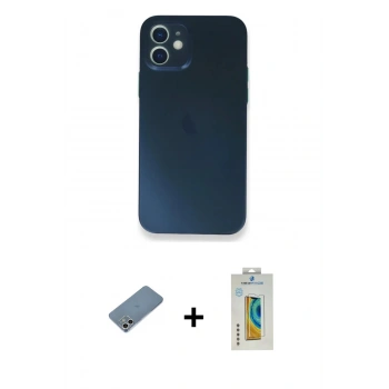 MARSİLYAN™- iPhone 12 Mini Kılıf Yadigar Yansıma Serisi - Siyah Polymer Nano Ekran Koruyucu + Shine Kamera Lens Koruma Cam - GS