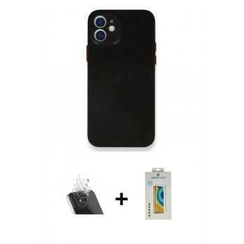MARSİLYAN™- iPhone 12 Mini Kılıf Yadigar Yansıma Serisi - Siyah Polymer Nano Ekran Koruyucu + Kamera Lens Koruma Cam - SF