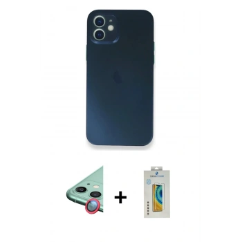 MARSİLYAN™- iPhone 12 Mini Kılıf Yadigar Yansıma Serisi - Siyah Polymer Nano Ekran Koruyucu + Raze Metal Kamera Lens - KI