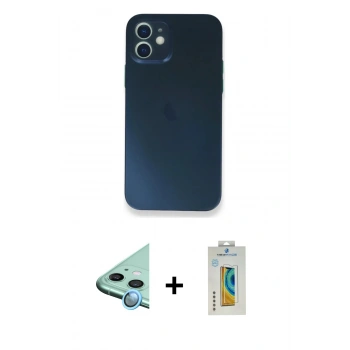 MARSİLYAN™- iPhone 12 Mini Kılıf Yadigar Yansıma Serisi - Siyah Polymer Nano Ekran Koruyucu + Raze Metal Kamera Lens - MI