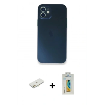 MARSİLYAN™- iPhone 12 Mini Kılıf Yadigar Yansıma Serisi - Siyah Polymer Nano Ekran Koruyucu + Renkli Kamera Lens Koruma Cam - TU