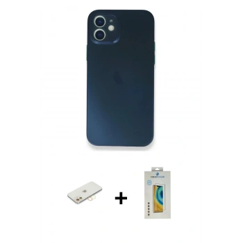 MARSİLYAN™- iPhone 12 Mini Kılıf Yadigar Yansıma Serisi - Siyah Polymer Nano Ekran Koruyucu + Renkli Kamera Lens Koruma Cam - SI