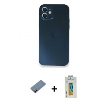 MARSİLYAN™- iPhone 12 Mini Kılıf Yadigar Yansıma Serisi - Siyah Polymer Nano Ekran Koruyucu + Shine Kamera Lens Koruma Cam - PE