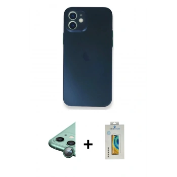 MARSİLYAN™- iPhone 12 Mini Kılıf Yadigar Yansıma Serisi - Siyah Polymer Nano Ekran Koruyucu + Raze Metal Kamera Lens - YL