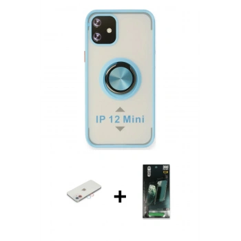 MARSİLYAN™- iPhone 12 Mini Kılıf Yörünge Çizgi - Şeffaf 360 Full Body Arka Koruyucu + Renkli Kamera Lens Koruma Cam - PE