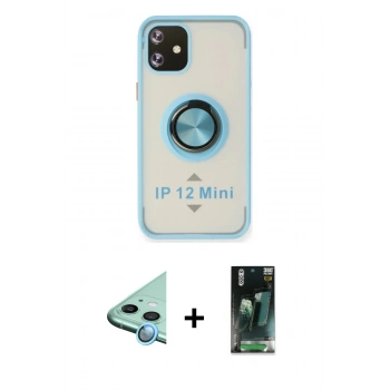MARSİLYAN™- iPhone 12 Mini Kılıf Yörünge Çizgi - Şeffaf 360 Full Body Arka Koruyucu + Raze Metal Kamera Lens - MI
