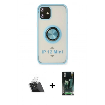 MARSİLYAN™- iPhone 12 Mini Kılıf Yörünge Çizgi - Şeffaf 360 Full Body Arka Koruyucu + Kamera Lens Koruma Cam - SF