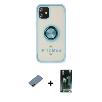 MARSİLYAN™- iPhone 12 Mini Kılıf Yörünge Çizgi - Şeffaf 360 Full Body Arka Koruyucu + Shine Kamera Lens Koruma Cam - SABE