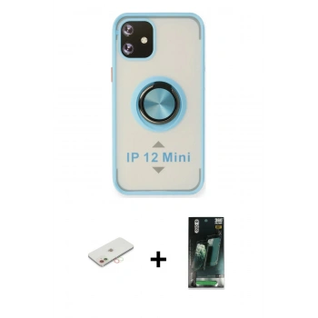 MARSİLYAN™- iPhone 12 Mini Kılıf Yörünge Çizgi - Şeffaf 360 Full Body Arka Koruyucu + Renkli Kamera Lens Koruma Cam - YL
