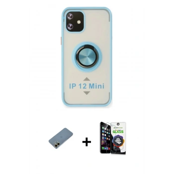 MARSİLYAN™- iPhone 12 Mini Kılıf Yörünge Çizgi - Şeffaf Temperli Cam Ekran Koruyucu + Shine Kamera Lens Koruma Cam - GD