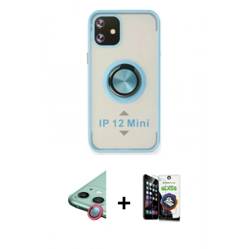 MARSİLYAN™- iPhone 12 Mini Kılıf Yörünge Çizgi - Şeffaf Temperli Cam Ekran Koruyucu + Raze Metal Kamera Lens - KI