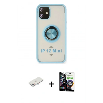 MARSİLYAN™- iPhone 12 Mini Kılıf Yörünge Çizgi - Şeffaf Temperli Cam Ekran Koruyucu + Renkli Kamera Lens Koruma Cam - PE