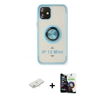 MARSİLYAN™- iPhone 12 Mini Kılıf Yörünge Çizgi - Şeffaf Temperli Cam Ekran Koruyucu + Renkli Kamera Lens Koruma Cam - YL
