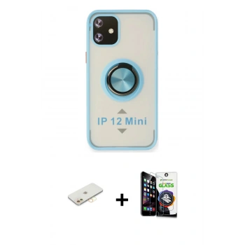 MARSİLYAN™- iPhone 12 Mini Kılıf Yörünge Çizgi - Şeffaf Temperli Cam Ekran Koruyucu + Renkli Kamera Lens Koruma Cam - SI