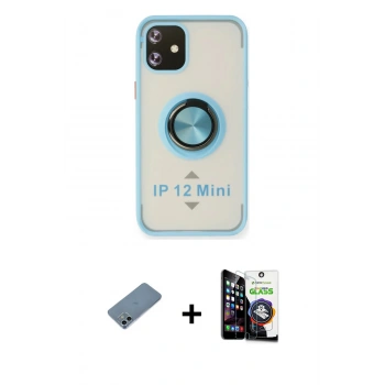 MARSİLYAN™- iPhone 12 Mini Kılıf Yörünge Çizgi - Şeffaf Temperli Cam Ekran Koruyucu + Shine Kamera Lens Koruma Cam - SABE