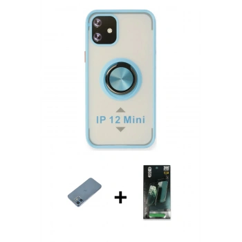MARSİLYAN™- iPhone 12 Mini Kılıf Yörünge Çizgi - Siyah 360 Mat Full Body Arka Koruyucu + Shine Kamera Lens Koruma Cam - MI