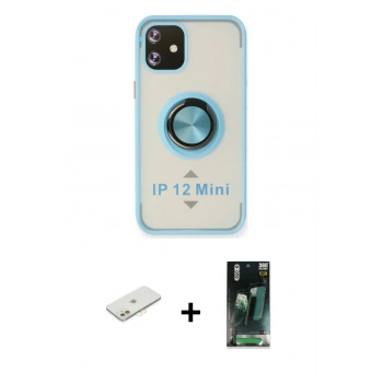 MARSİLYAN™- iPhone 12 Mini Kılıf Yörünge Çizgi - Siyah 360 Mat Full Body Arka Koruyucu + Renkli Kamera Lens Koruma Cam - TU