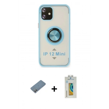 MARSİLYAN™- iPhone 12 Mini Kılıf Yörünge Çizgi - Siyah Polymer Nano Ekran Koruyucu + Shine Kamera Lens Koruma Cam - GS