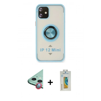 MARSİLYAN™- iPhone 12 Mini Kılıf Yörünge Çizgi - Siyah Polymer Nano Ekran Koruyucu + Raze Metal Kamera Lens - KI