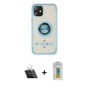MARSİLYAN™- iPhone 12 Mini Kılıf Yörünge Çizgi - Siyah Polymer Nano Ekran Koruyucu + Kamera Lens Koruma Cam - SF
