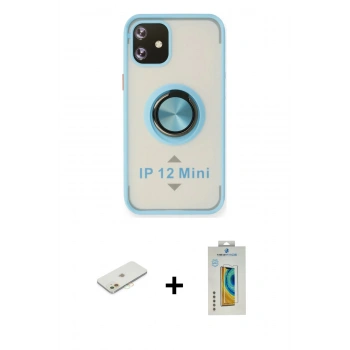 MARSİLYAN™- iPhone 12 Mini Kılıf Yörünge Çizgi - Siyah Polymer Nano Ekran Koruyucu + Renkli Kamera Lens Koruma Cam - TU