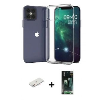 MARSİLYAN™- iPhone 12 Mini Kılıf Zirve Doku - Şeffaf 360 Full Body Arka Koruyucu + Renkli Kamera Lens Koruma Cam - PE