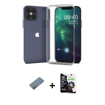 MARSİLYAN™- iPhone 12 Mini Kılıf Zirve Doku - Şeffaf Temperli Cam Ekran Koruyucu + Shine Kamera Lens Koruma Cam - GI