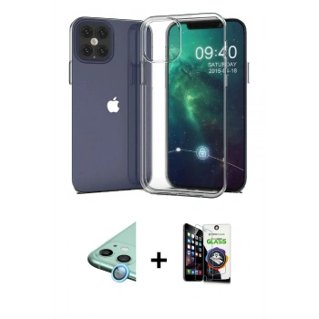MARSİLYAN™- iPhone 12 Mini Kılıf Zirve Doku - Şeffaf Temperli Cam Ekran Koruyucu + Raze Metal Kamera Lens - MI