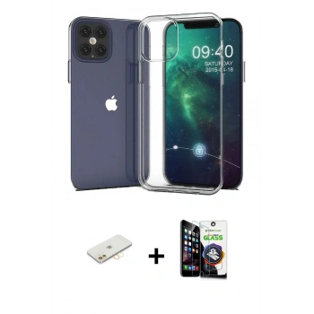 MARSİLYAN™- iPhone 12 Mini Kılıf Zirve Doku - Şeffaf Temperli Cam Ekran Koruyucu + Renkli Kamera Lens Koruma Cam - SI