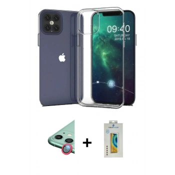 MARSİLYAN™- iPhone 12 Mini Kılıf Zirve Doku - Siyah Polymer Nano Ekran Koruyucu + Raze Metal Kamera Lens - KI