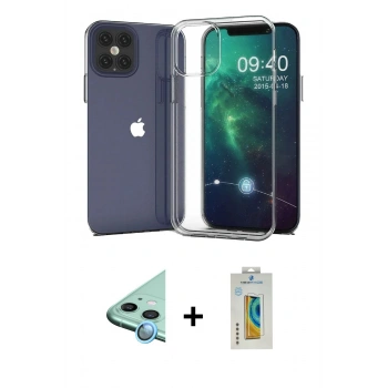MARSİLYAN™- iPhone 12 Mini Kılıf Zirve Doku - Siyah Polymer Nano Ekran Koruyucu + Raze Metal Kamera Lens - MI