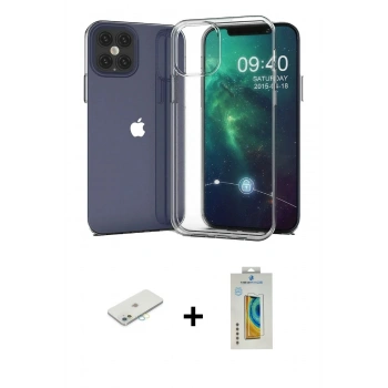 MARSİLYAN™- iPhone 12 Mini Kılıf Zirve Doku - Siyah Polymer Nano Ekran Koruyucu + Renkli Kamera Lens Koruma Cam - SI