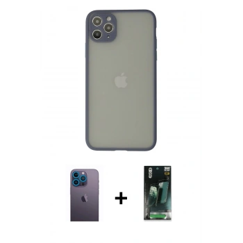 MARSİLYAN™- iPhone 12 Pro Kılıf Ahenk Çizgi Serisi - Şeffaf 360 Full Body Arka Koruyucu + Neon Fosforlu Kamera Lens - MI